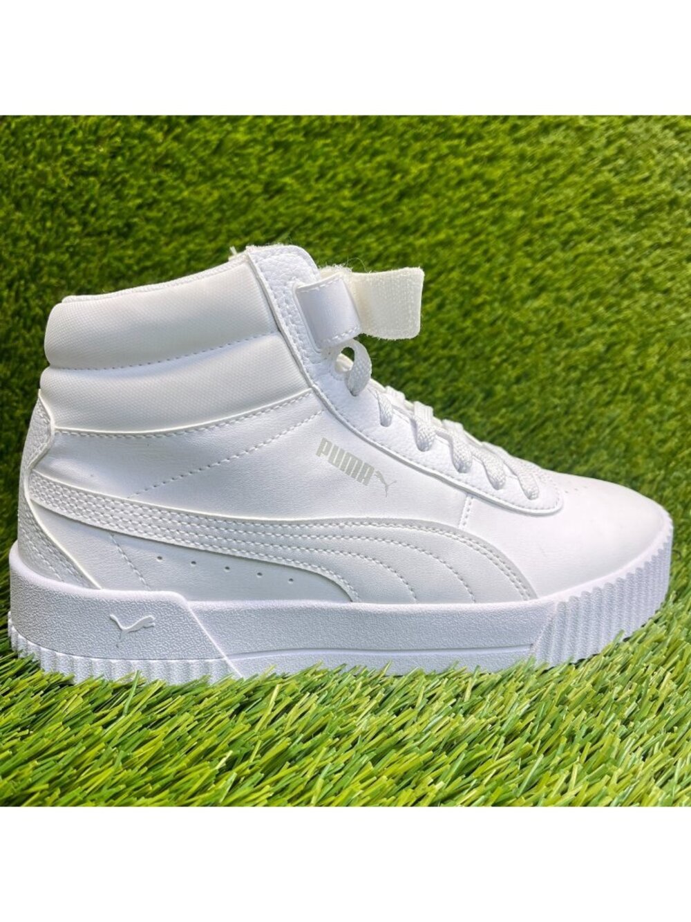 Puma Carina Mid Size 7 White Athletic Casual Leather Basketball Shoes Sneakers